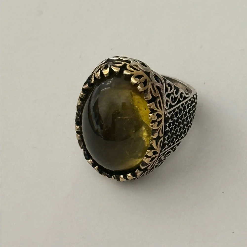 925 Silver ring amber oval stone